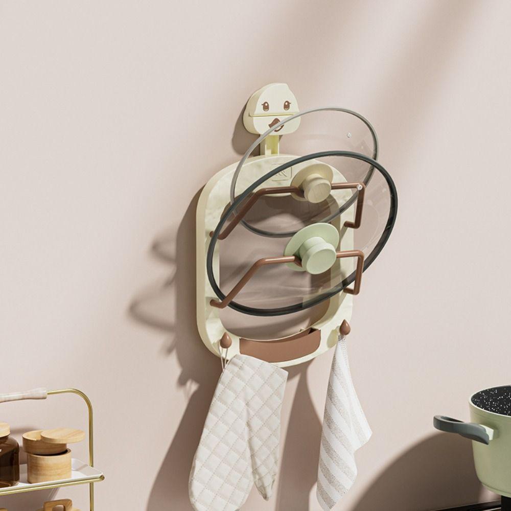 Wall Mounted Suction Cup Pot Lid Holder Punch-Free Pot Lid Rack Kitchen Storage Rack For Home