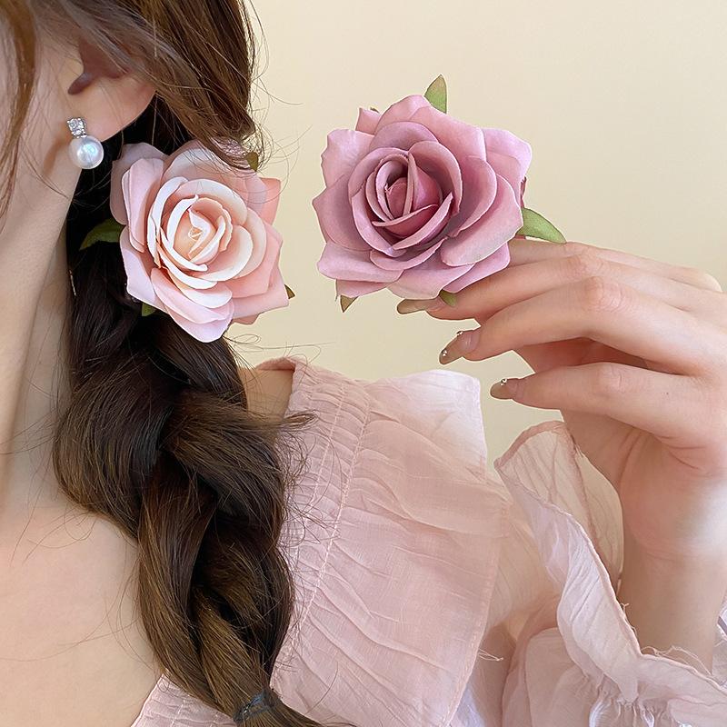 

Super fairy fabric rose flower hairpin fairy wind sweet simple grab clip hair accessories fashion versatile niche headgear girl