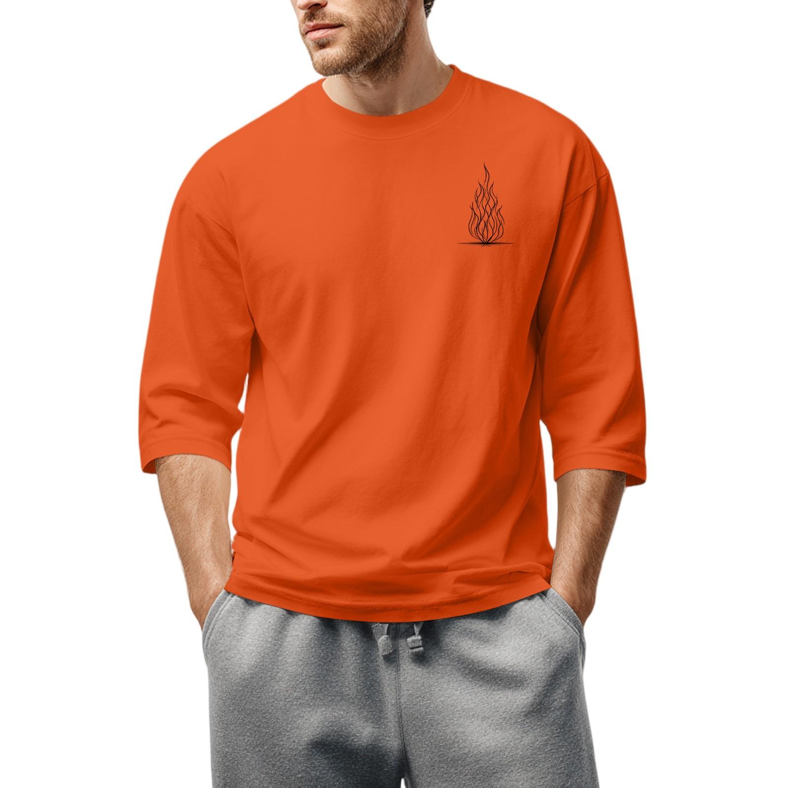 Niubiplus Heren Ronde Hals Driekwart Mouw Top Casual Mode T-shirt L oranje