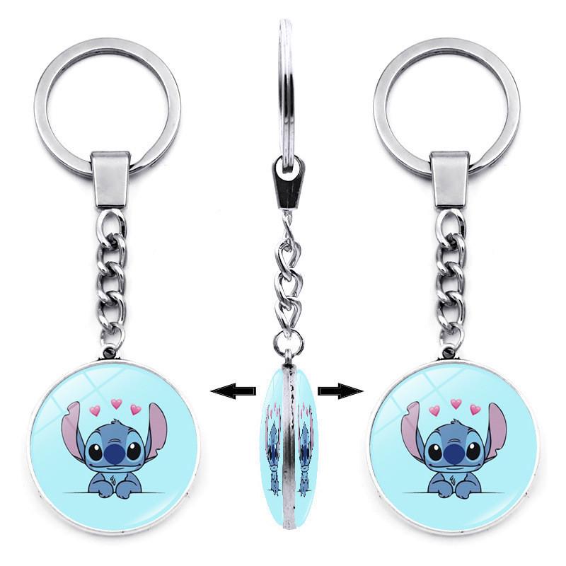Adorable Stitch Keychain With Gemstone Double-sided Design Zinc Alloy Key Ring
