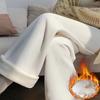 Women Winter Chic Winter Snow Warm Daily High Waisted Long Pants Lady Basic Baggy Straight Leg Wide Leg Plush Thermal Trousers