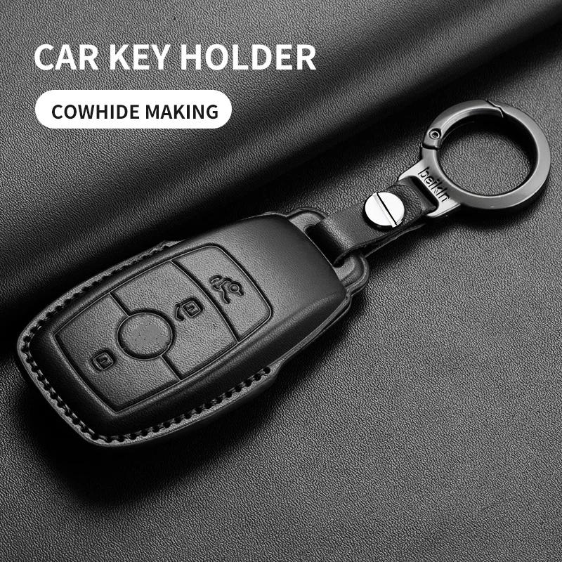 Leather Car Key Case Cover For Mercedes Benz E C G M R S Class W204 W212 W176 GLC CLA GLA AMG 2025 Key Shell Car Accessories