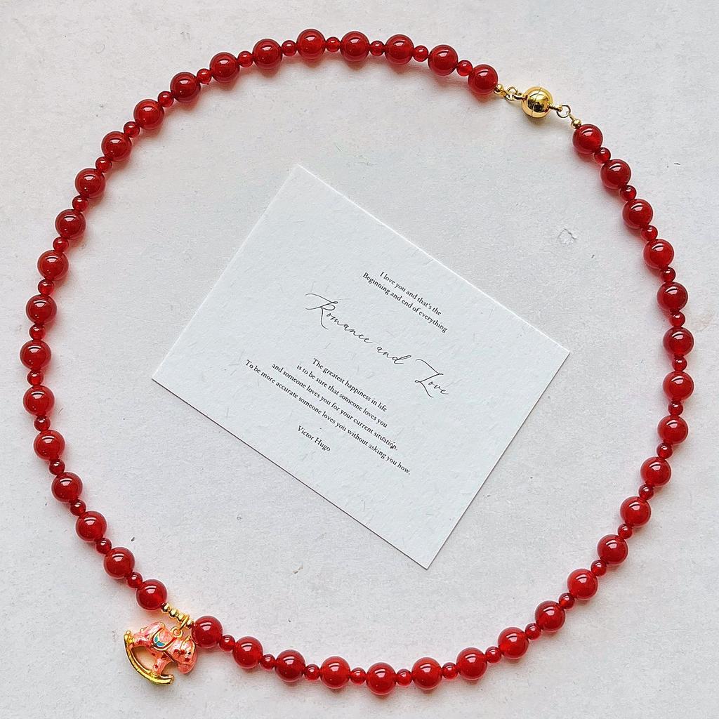 Retro Hochwertige Natürliche Chalcedon-Achat-Anhänger-Halskette