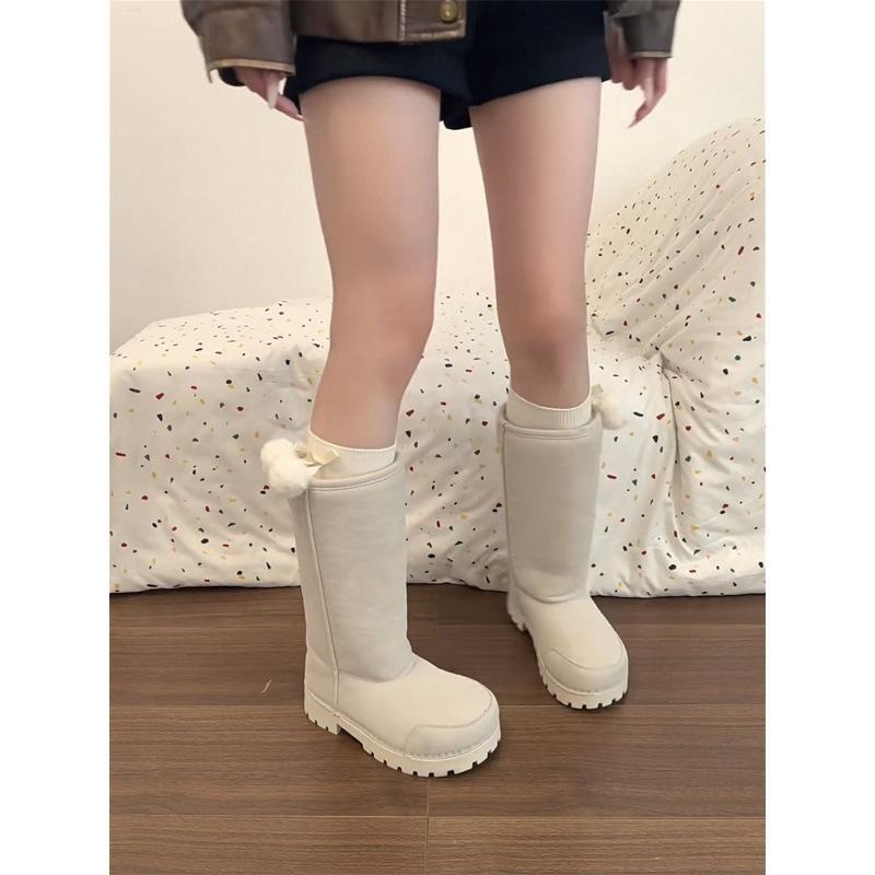 Ugly Cute Big Head Thick-soled White Snow Boots Women's Winter Velvet Babes Long Boots Cotton Boots
