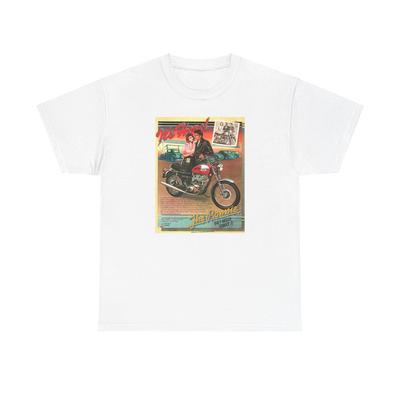 Retro Motorrad T-Shirt Tops Tee, Vintage Bonneville T-Shirt, 1977 Zeitschriftenanzeigen Shirt,