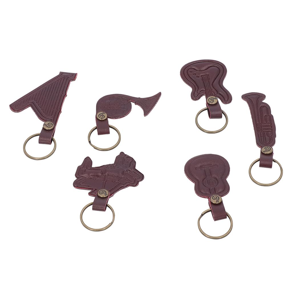 7PCS Cowhide Musical Instrument Keychains Mini Guitar Violin Horn Bass Piano Harp Keyring Set