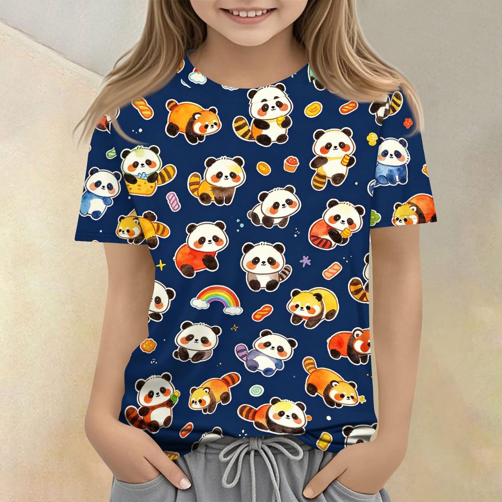 Kids Animal Print Crew Neck Short Sleeve Casual Loose Fit T Shirt Top for Children Boys Girls Summer Wear