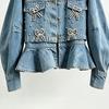 Womens Loose Denim Jacket 2026 Fall Heavy Beaded Rhinestone Streetwear Casual Outerwear