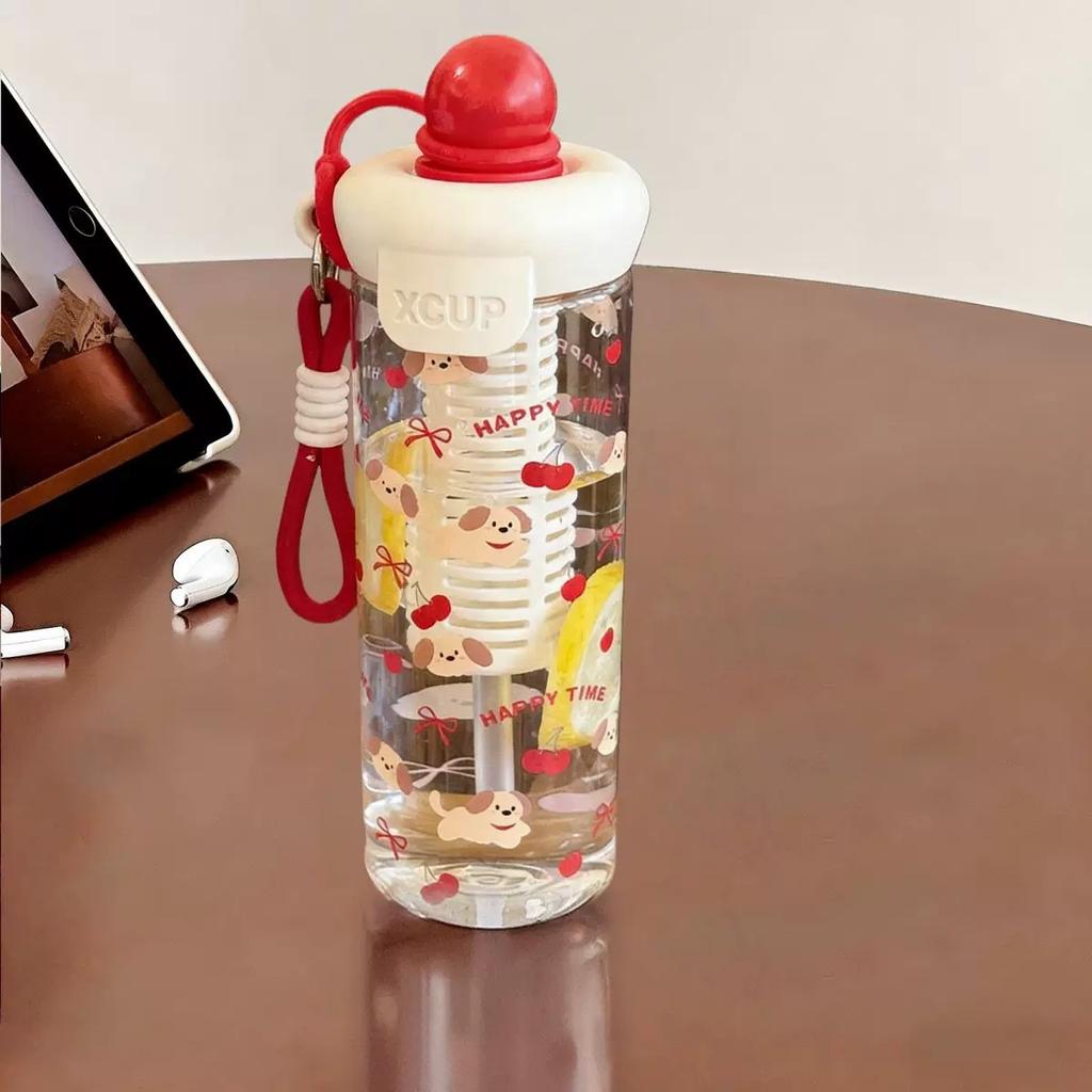 Water bottle1011 spring new high-value cute cartoon large-capacity children's straw cup portable large-capacity plastic cup