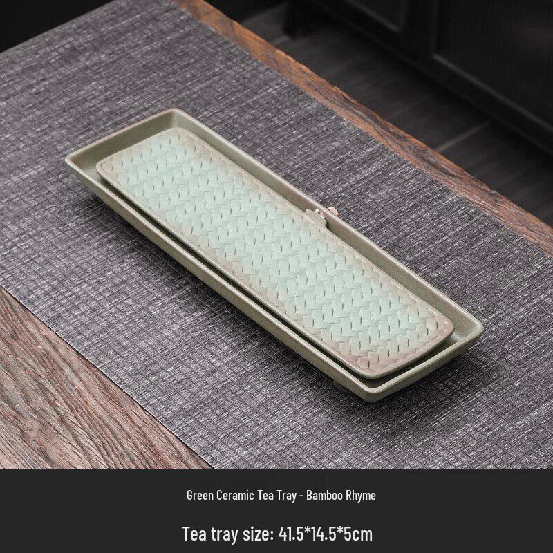 Bamboo Rhyme Green Pottery Tea Tray