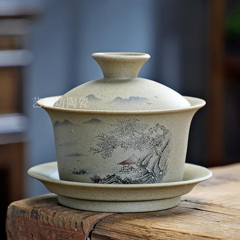 Gruby Ceramika Pokryta Miska Fioletowa Glina Miska do Parzenia Herbaty Zestaw do Herbaty Kung Fu Ręczna Miska Sancai Gaiwan Domowy i Biurowy Zaparzacz do Herbaty