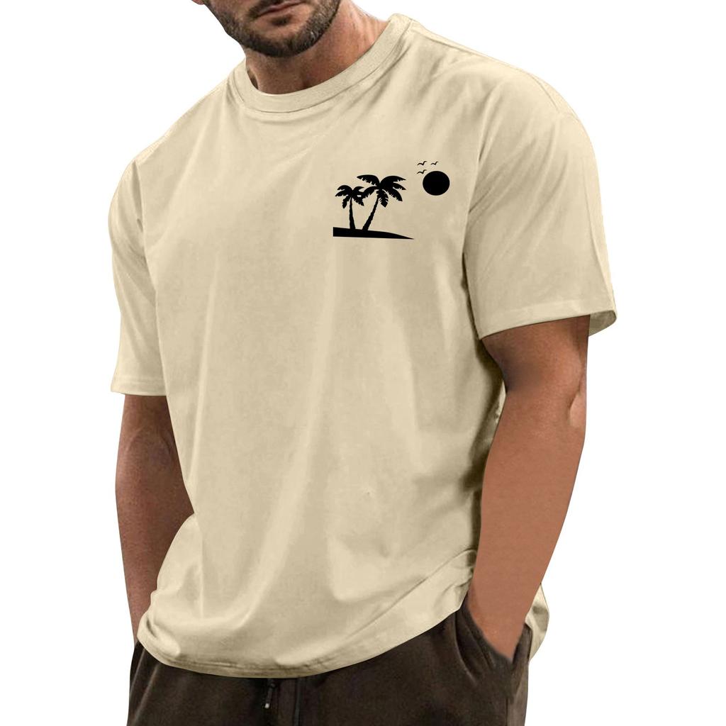 Men's Fashionable Casual Hawaiian Print Round Neck Short-Sleeved T-Shirt Top