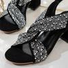 Fashion Luxury Design Rhinestone Cross Strap Sandals Women Thick High Heels Back Strap Gladiator Shoes Woman Party Black Sandalias Mujer