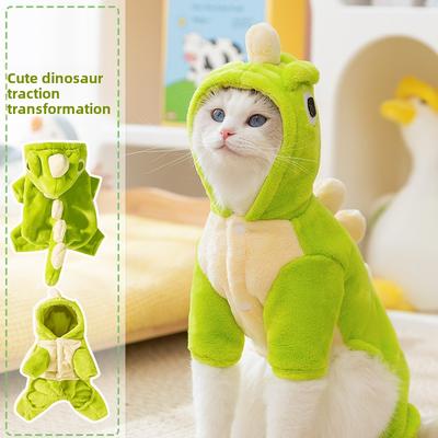 Kat Herfst en Winter Schattige Kleine Dinosaurus Vierpotige Farley Fleece Transformatie Hond Warm Verdikt Fleece Huisdierkleding
