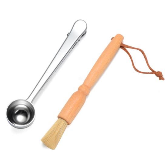 4 stk Kaffe rustfri stålkvern Rengjøringsbørsteklips Skjeforseglingsverktøysett