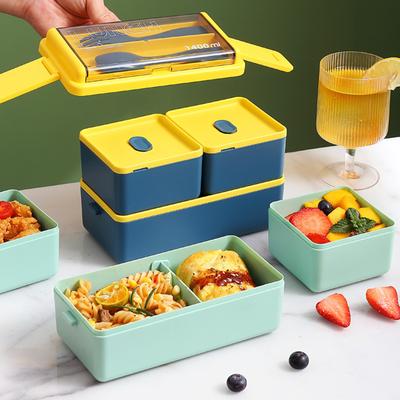 PP Bento Box Single/Double Layer Compact Salad Lunch Box with Spoon Forks Suitable for Picnic Office College School Dorm