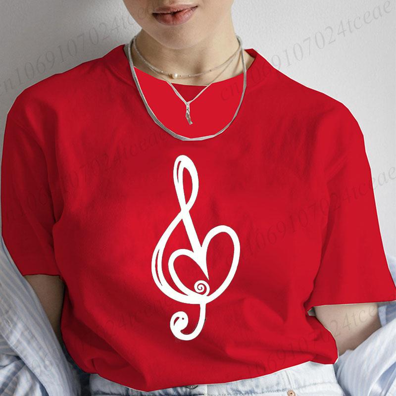 Musical Note Heart Print Unisex T Shirt Short Sleeve O Neck Unisex Tshirt Ladies Fashion Tee Shirt Tops Clothes Camisetas Mujer