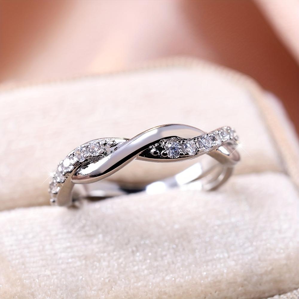 3 Colors Eternity Band Delicate White Zircon Rings for Women Simple Silver Color Twist Ring Anniversary Gift