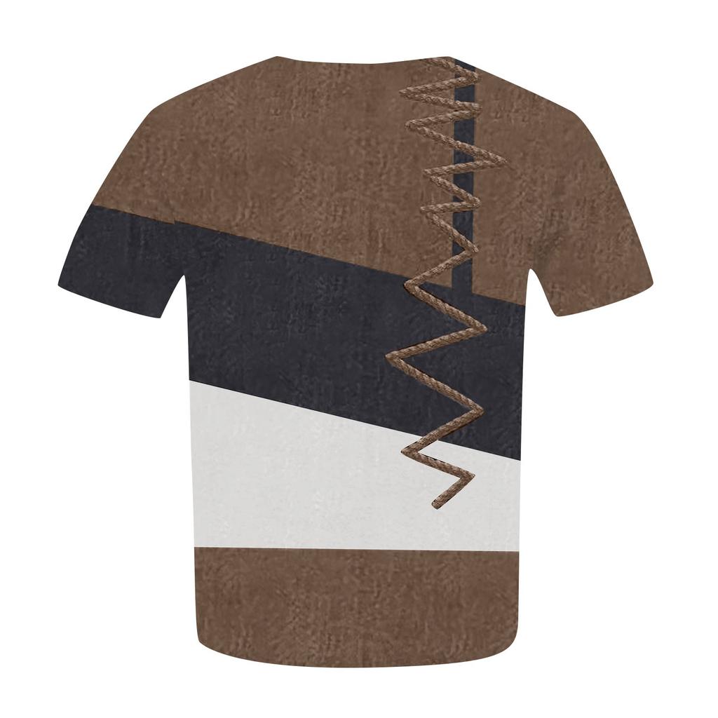 Fashion Short Sleeve Shirt Round Neck Plus Size T-Shirt Geometric Splicing Printed Casual Tops For Women