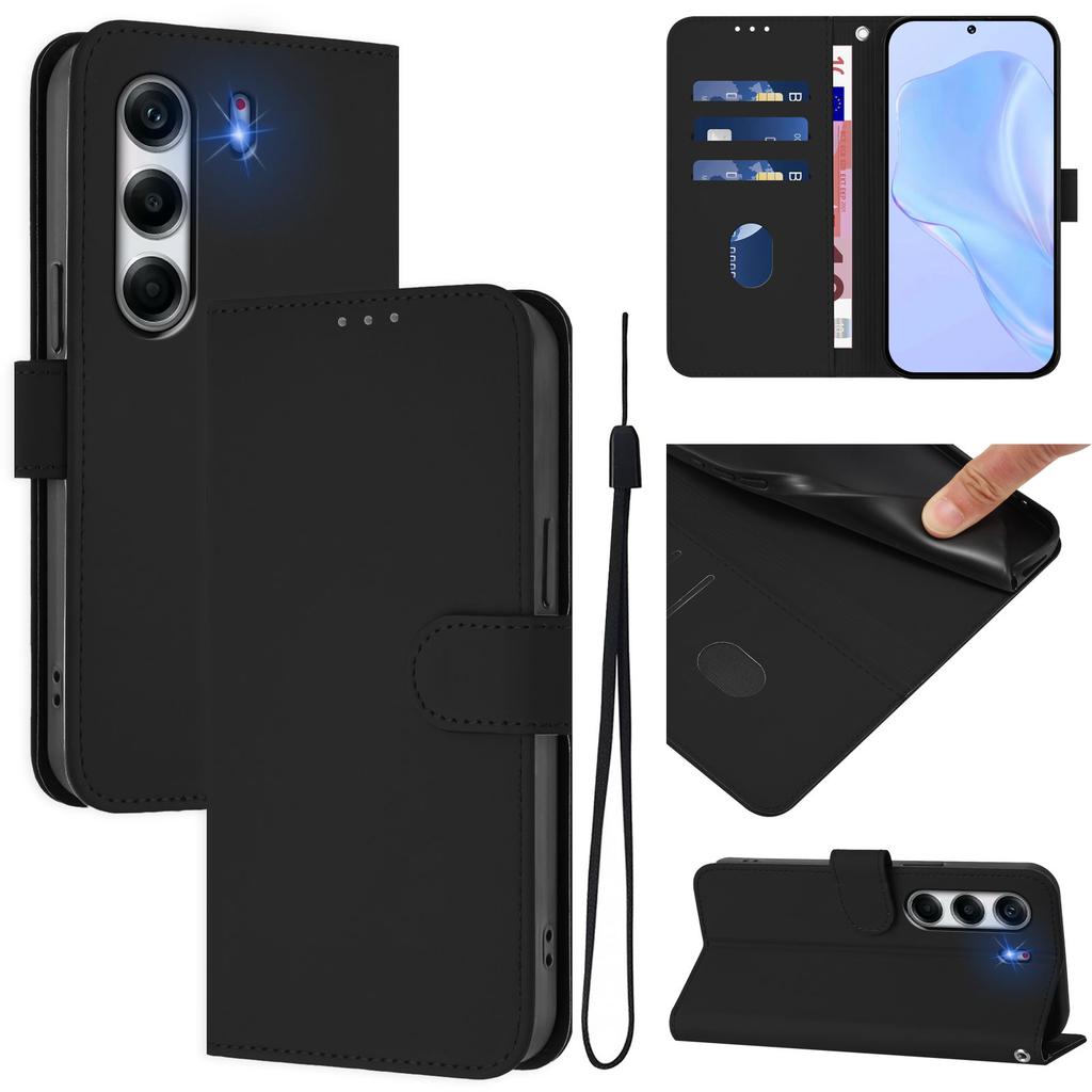 For TECNO Camon 40 Pro 4G Case Solid Color Wallet Leather Phone Cover with Strap