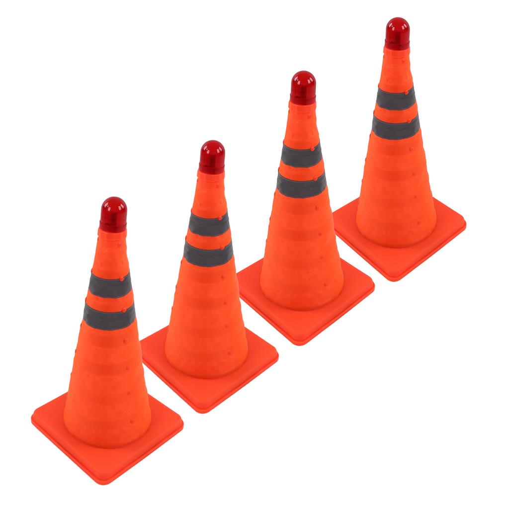 4Pcs Collapsible Traffic Cone Orange Reflective Pop Up Foldable Construction Parking Safety Cone with LED Light 18inch