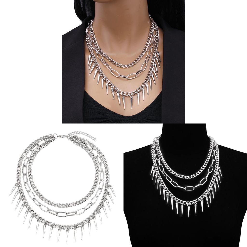 Style Multilayer Steel Necklace For Men And Women With Geometric Pendant