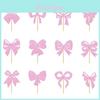 Birthday Party Cake Decoration With Gold Glitter Paper Bows And Flags For Festive Celebration