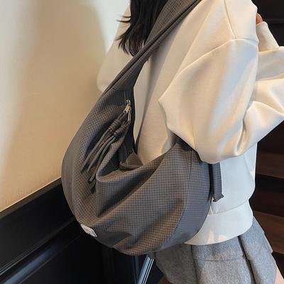 2025 Niche Design Plaid New Women's Bag Korean Version Cloth Bag Dumpling Bag Simple Large Capacity Shoulder Messenger Bag