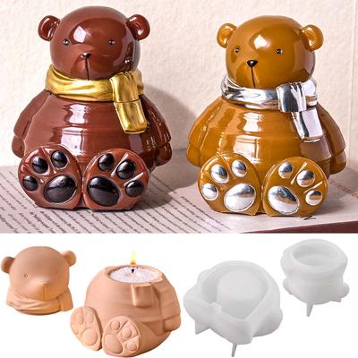 3D Cartoon Bear Candle Jar Silicone Mold DIY Scarf Animal Vase Casting Molds Gypsum Resin Storage Box Craft Making Supplies