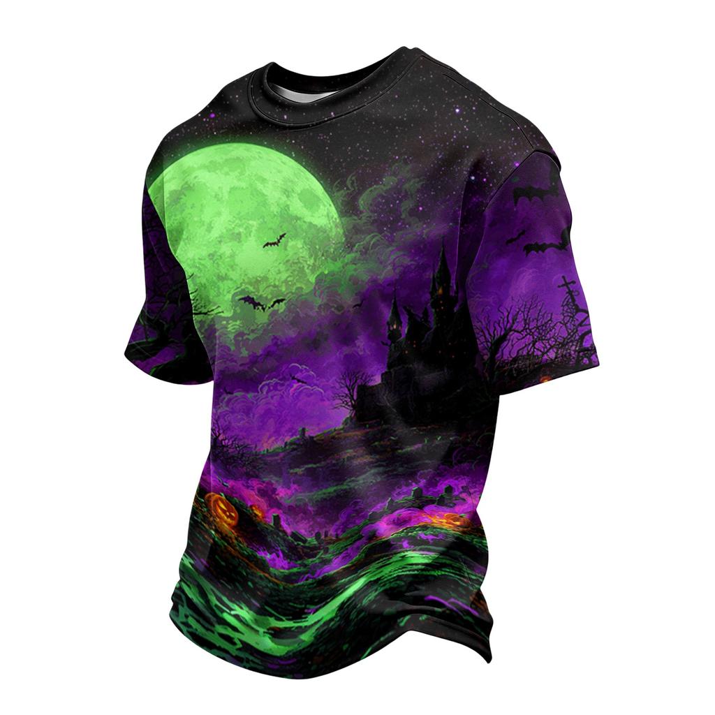 Men's Casual Printed Crew Neck Lightweight Breathable Short Sleeve Top Halloween Themed Graphic Tee for Everyday Wear