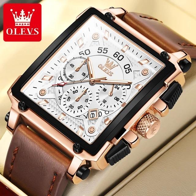 New Olevs 9919 Stone Gifts Waterproof Digital Sports Luxury Genuine Leather Strap Watches Men Wrist Men Japan Quartz Watch