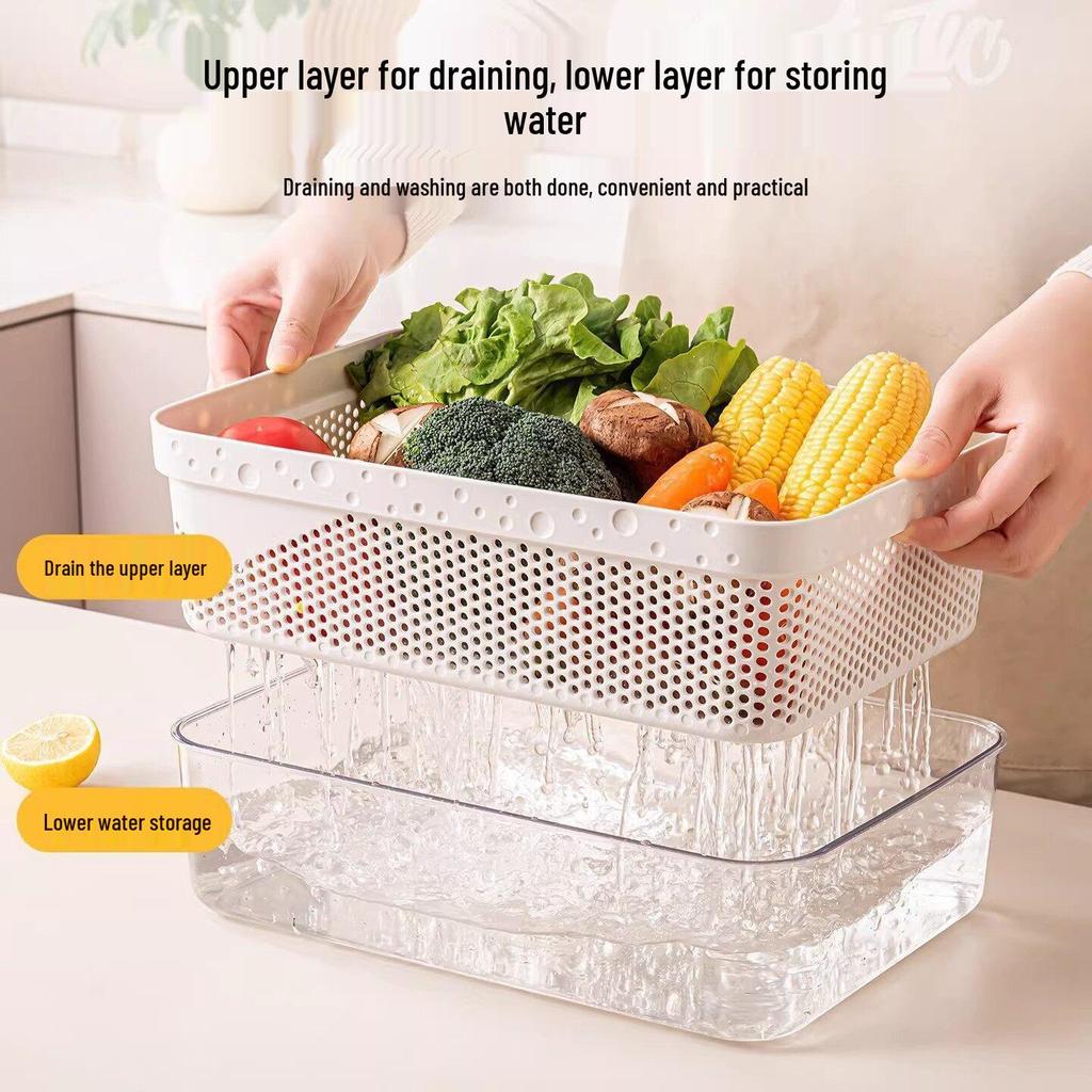 Multi-Functional Double-Layer Kitchen Draining Basket for Dishwashing and Vegetable Cleaning
