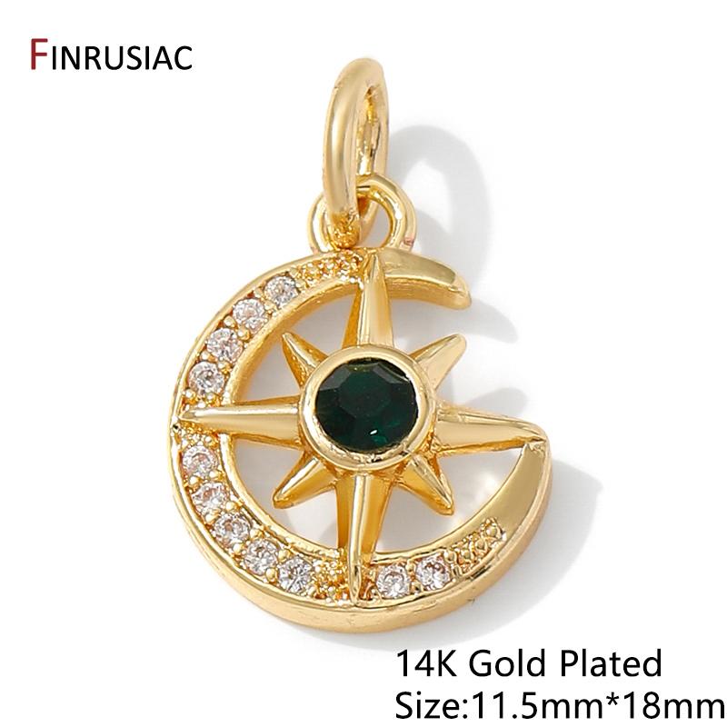 

14K Gold Plated Brass Inlaid Zircon Moon And Star Charms,DIY Bracelet Necklace Making Accessories,Supplies For Jewelry 1 piece