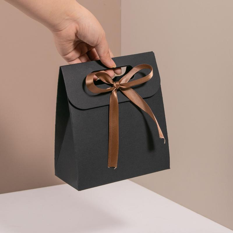 Lace Edge Mini Paper Gift Bag With Ribbon Foldable Small Favor Bag For Wedding Birthday Party Small Business
