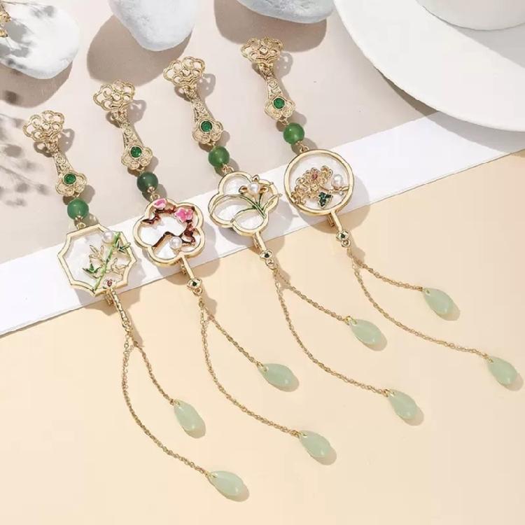 Four Gentleman Flowers Themed Ornamental Pin Secure Back Closure Traditional Asian Inspired Jewelry Accessory For Ladies