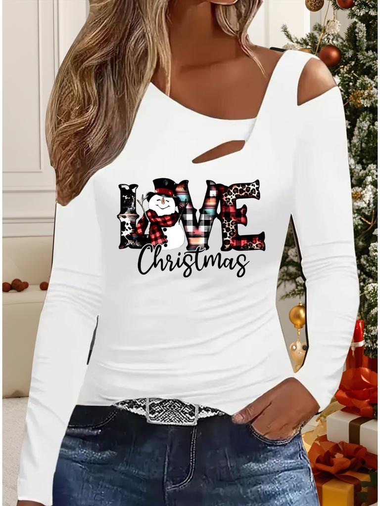 Autumn & Winter Women's New Casual  Long Sleeve Top  Christmas Pattern Ideal Halloween Christmas Gift T Shirt