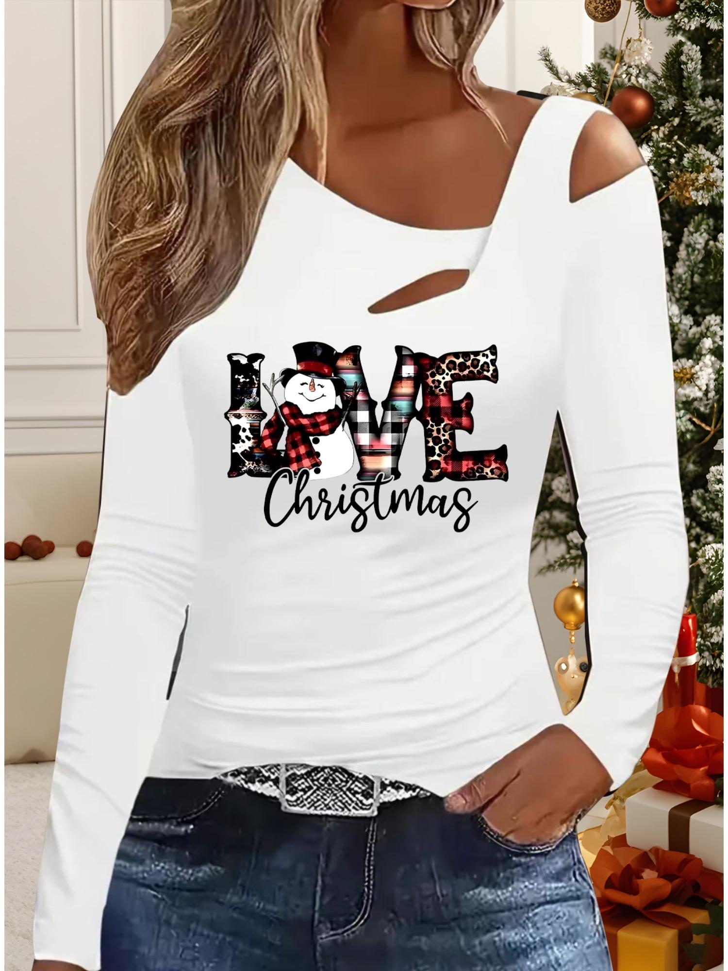 

Осень и Зима Женский Новый Повседневный Топ с Длинным Рукавом Рождественский Узор Идеальный Подарок на Хэллоуин Рождество Футболка XXL белый