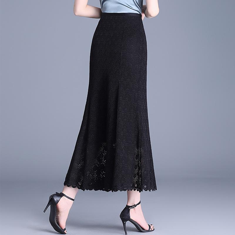 Women's Elegant High Waist Lace Fishtail Midi Skirt - Spring 2026