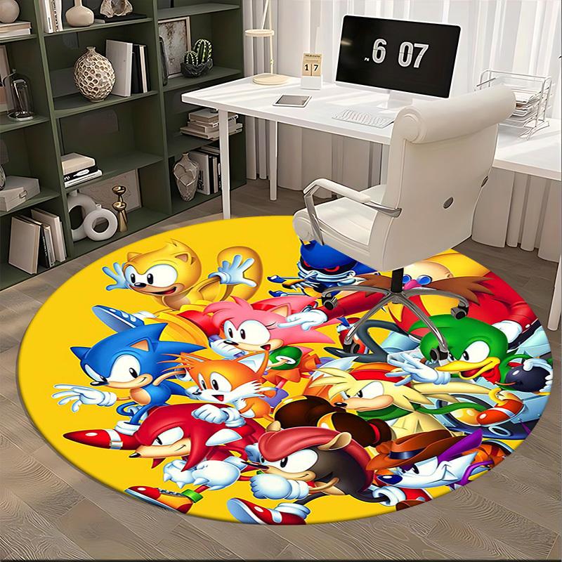 1pc Sonic the Hedgehog Anime Cartoon Design Round Carpet - Office Chair Mat, Non-Slip Rug for Home Decor, Living Room, Bedroom, Game Room, Dormitory,