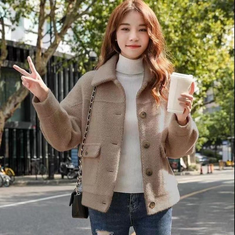 Women's Korean-Style Faux Mink Fur Short Coat for Autumn/Winter Versatile Gold Mink Top
