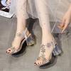 Fashion Open Toe Roman Style Ladies Shoes Summer 2024 Block Heel with Medium Heels Rhinestones Footwear High Sandals for Women Sandal F