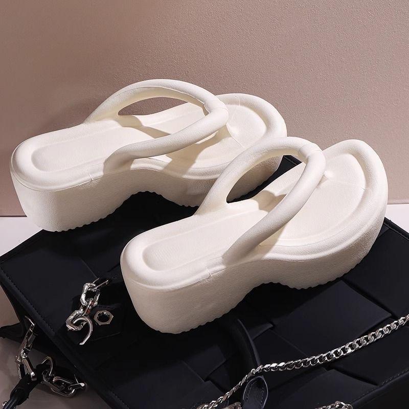 

Шлепанцы на высоком каблуке для женщин, Толстая подошва, Увеличивающие рост, Амортизирующий ЭВА, Летние уличные пляжные сандалии 39-40 белый