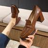 Fashion French Heels Women's Retro Square Toe Block Heel Temperament Single Shoes Slip-on Loafers