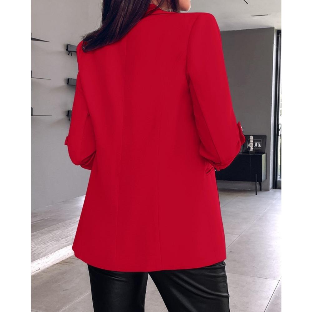 IHUASU Autumn Winter Long Sleeve Solid Color Cardigan Suit Jacket Woman Jackets & Coats