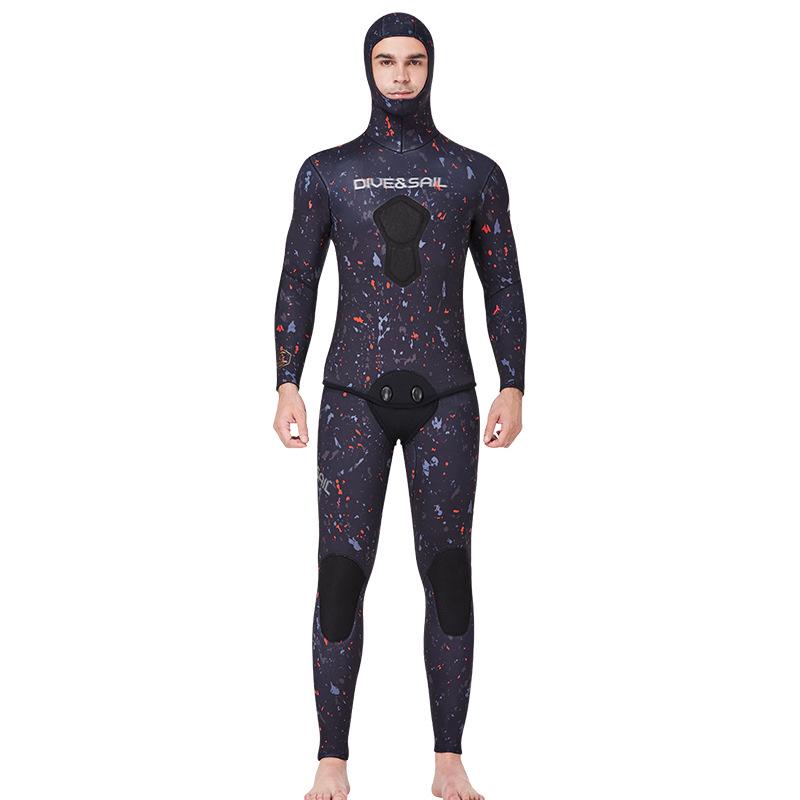 3MM Two-Piece Hooded Wetsuit Set: Long Sleeve Spearfishing, Scuba, Surfing, Snorkeling Suit