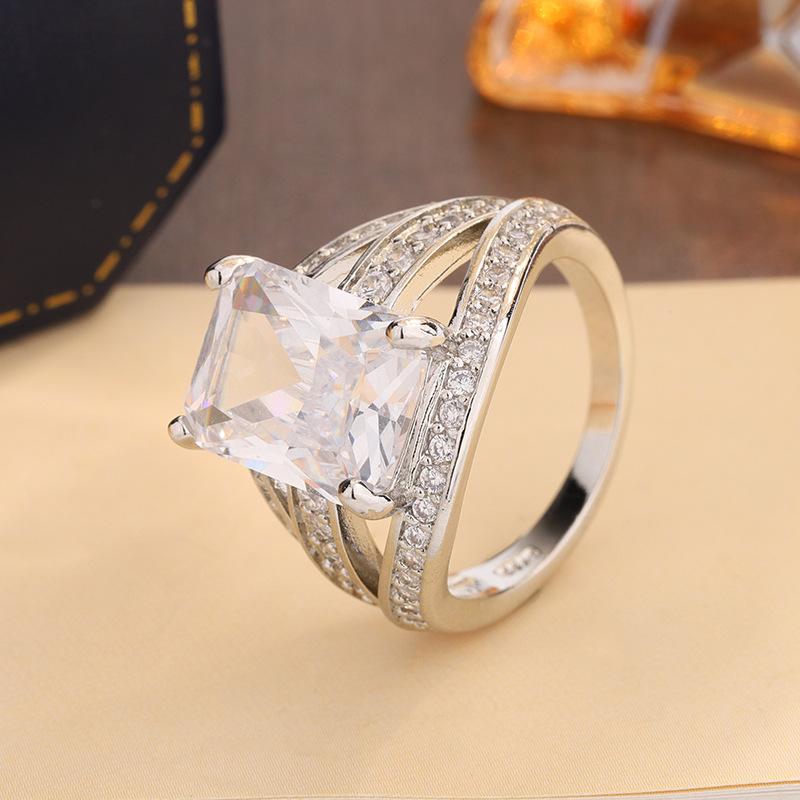 925 Silver Plated Hyperbole Cubic Zirconia Rings for Women Luxury Wedding Bands Accessories Anniversary Party Jewelry