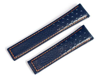 King Watch Parts Compatible with Tag Heuer Monaco D Buckle External Product Cowhide Perforated Belt Type 2 Navy Orange Stitch [Import Original]