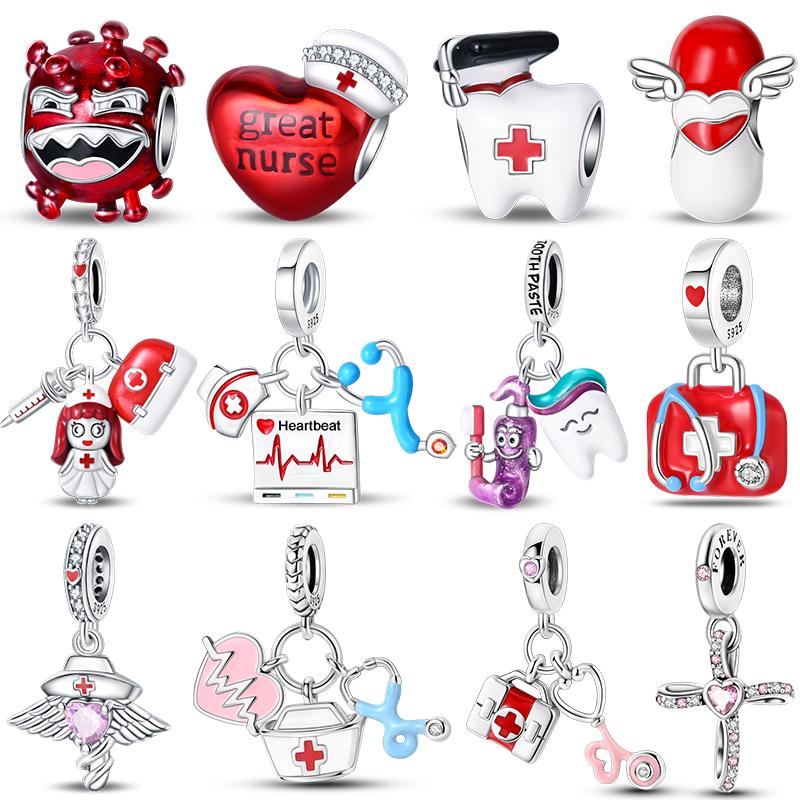 New 100% Copper Medic Nurse Dentist Virus Charms Beads Fit Pandachoriginal Bracelets Diy Jewelry Career Gifts