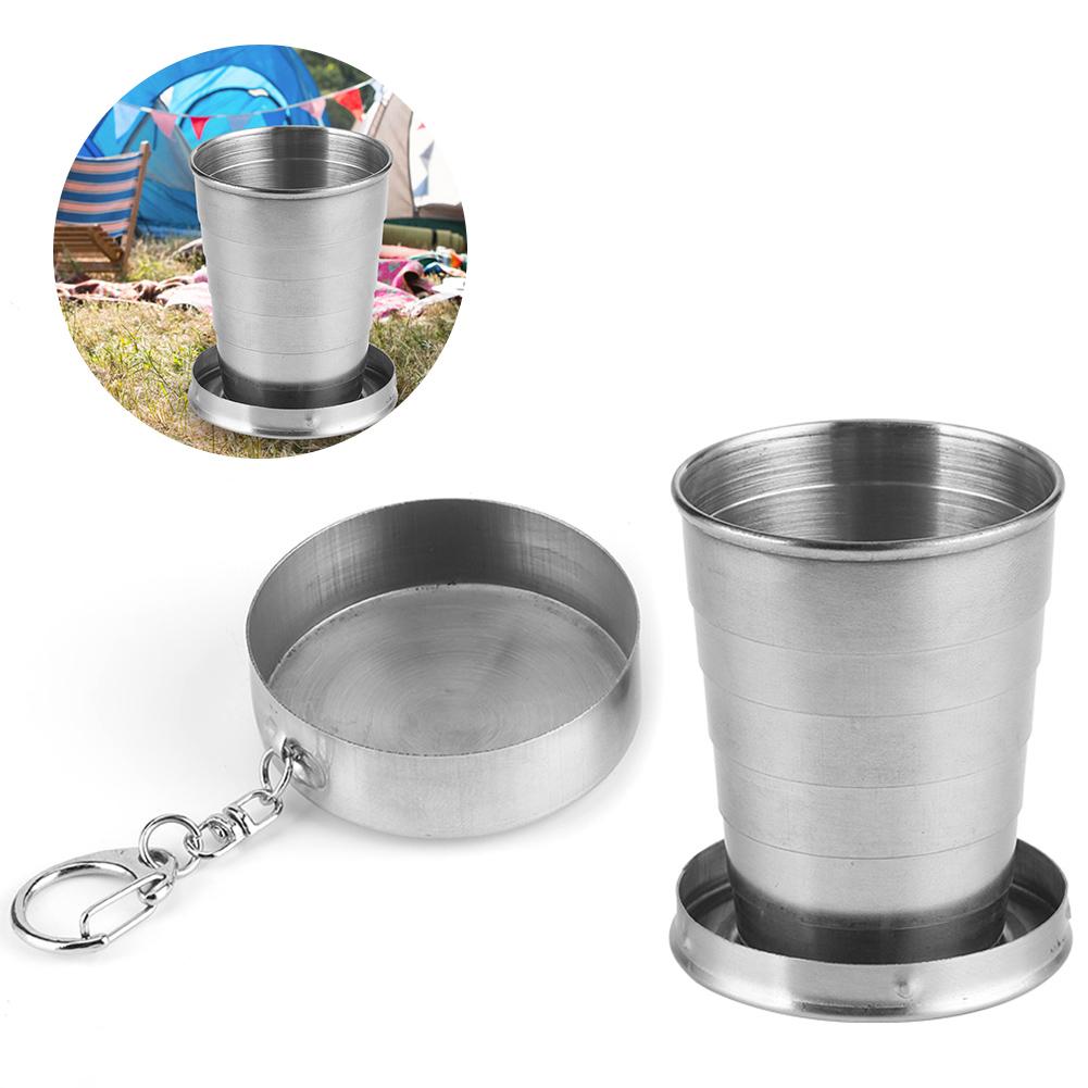 Stainless Steel Collapsible Cup Portable Travel Retractable Folding Cup Camp with Keychain for Outdo