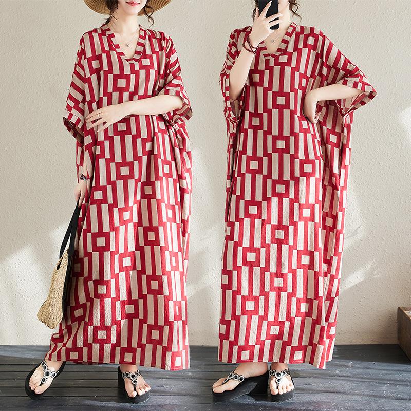 Czeska sukienka retro z dekoltem w serek plus size Nowa moda Uniwersalna literacka rozkloszowana długa sukienka damska